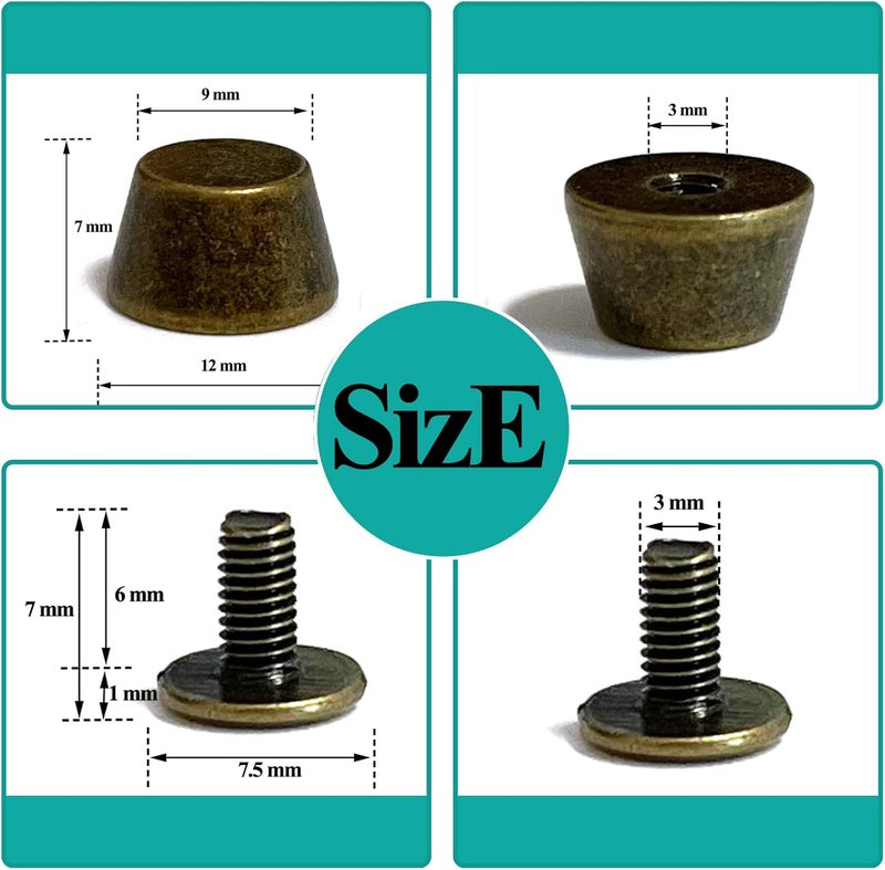 honigo 4 Pack Bronz Rivets Stud Handbag Purse Feet 1/2 inch Flat Head Metal Solid Brass Studs Screw Back Feet 12mm Buckle Spikes Leathercraft for Leather Bag Totes DIY Craft - Image 2
